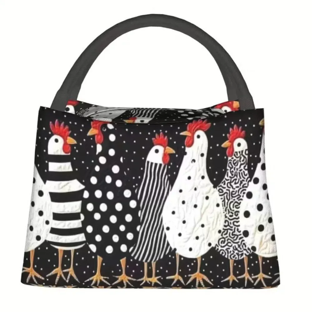 Chicken & Polka DotInsulated Lunch Bag – Reusable Cooler Tote